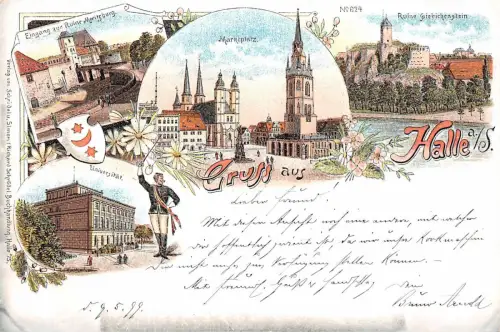 Halle a. / S. Universität, Student Litho Postkarte 1899
