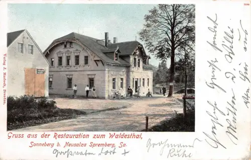 Gruss aus der Restauration zum Waldesthal Sonneberg Spremberg Postkarte AK 1906