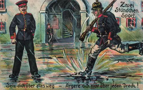Zwei Stündchen Sport Soldaten Patriotika Postkarte AK