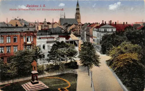 Zwickau i. S. Kaiser-Wilhelm-Platz mit Bismarckdenkmal AK 1930