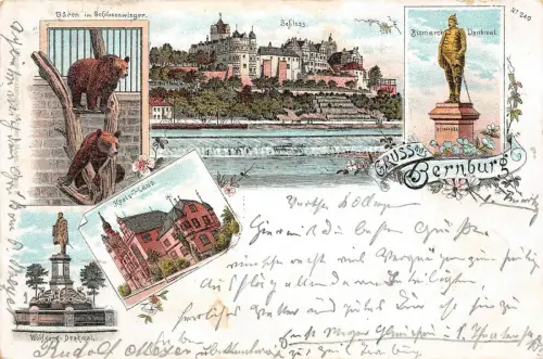 Gruss aus Bernburg Schloss Kreis-Haus Bismarck-Denkmal Postkarte AK 1900