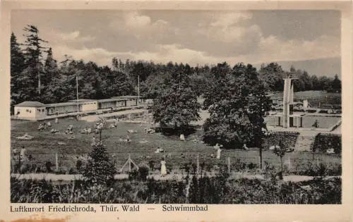 Luftkurort Friedrichroda Thür. Wald Schwimmbad Postkarte AK