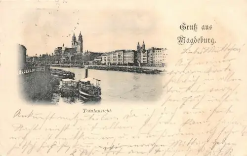 Gruß aus Magdeburg Totalansicht Dampfer Postkarte AK 1897