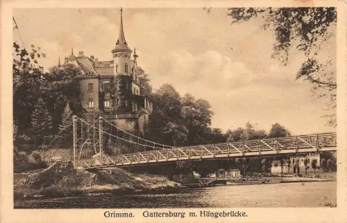 Gattersburg mit Hängebrücke an der Mulde Grimma Sachsen Postkarte AK 1927