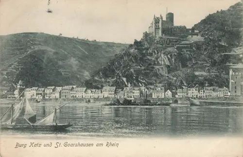 Burg Katz und St. Goarshausen am Rhein Rheinland-Pfalz Postkarte AK 1907