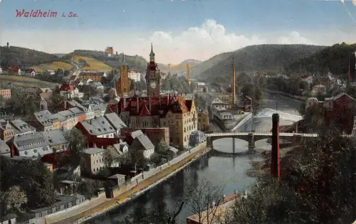 Waldheim i. Sa. Zschopautal Rathaus Kirche Postkarte AK 1923