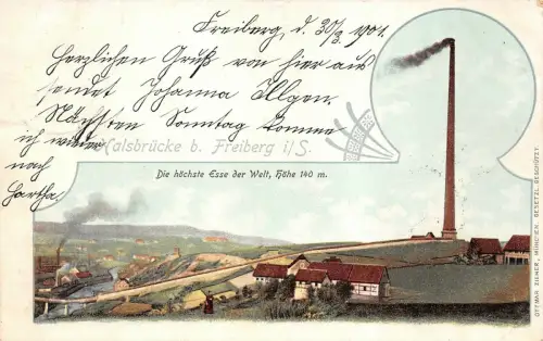 Die Höchste Esse der Welt in Halsbrücke bei Freiberg Sachsen Postkarte AK 1901