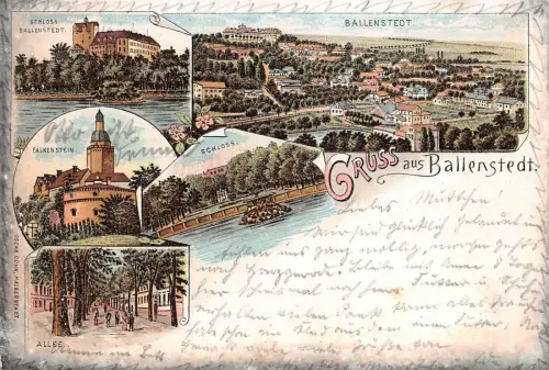 Gruss aus Ballenstedt Schloss Ballenstedt Allee Falkenstein Litho AK