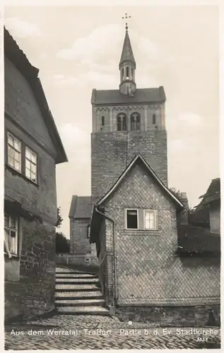 Partie bei der Stadtkirche in Treffurt Werratal Thüringen Postkarte AK