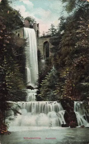 Blick auf Aquädukt mit Wasserfall Wilhelmshöhe Kassel Hessen Postkarte AK 1910