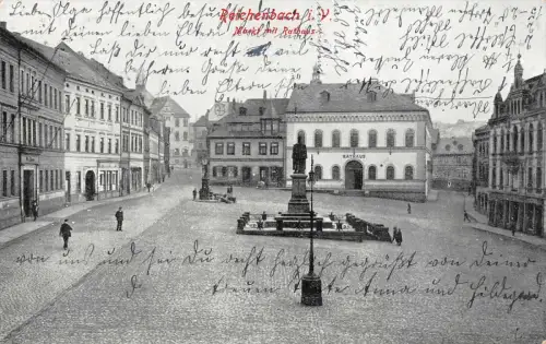 Markt und Rathaus Reichenbach Vogtland Sachsen Postkarte AK 1913