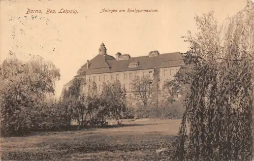 Anlagen am Realgymnasium Borna bei Leipzig Sachsen Postkarte AK 1916