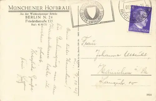 Innenansicht Münchener Hofbräu in Berlin Postkarte AK 1943