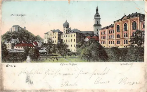 Oberes Schloss Greiz Unteres Schloss Gymnasium Postkarte AK 1902