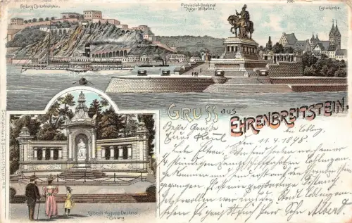 Gruss aus Koblenz Ehrenbreitschein Litho AK 1898