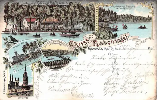 AK Rabeninsel bei Halle Restaurant Marktplatz 1899