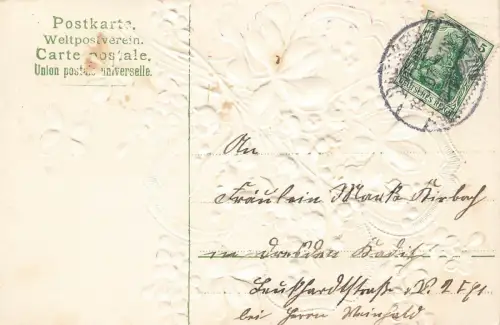 Fröhliche Pfingsten! Kleeblätter Blumen Postkarte AK 1907