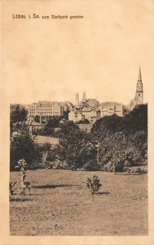 Stadtansicht vom Stadtpark gesehen Löbau Sachsen Postkarte AK 1917