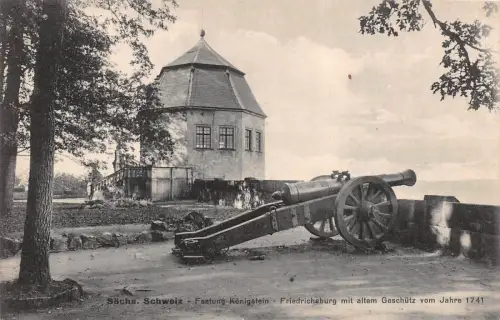 Friedrichsburg mit altem Geschütz Festung Königstein Sachsen Postkarte AK