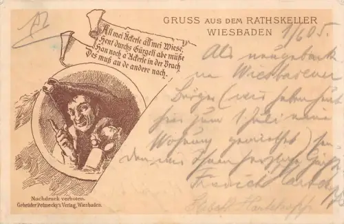 Gruss aus dem Rathskeller Wiesbaden Postkarte AK 1905