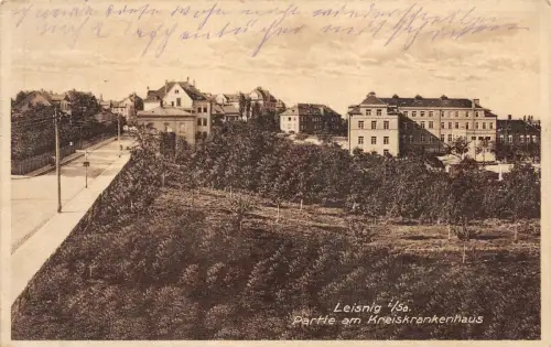 Partie am Kreiskrankenhaus in Leisnig Sachsen Postkarte AK 1927