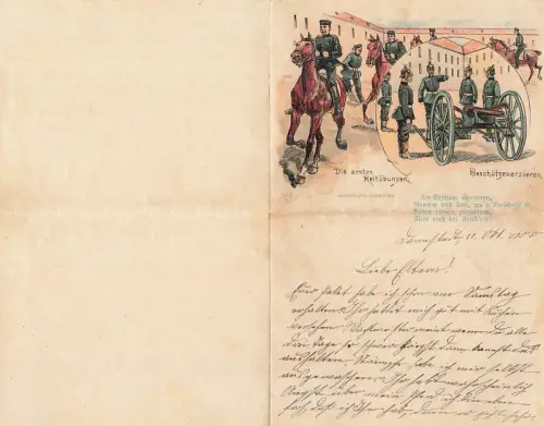 1.WK Brief Reitübungen Geschütze Artillerie Darmstadt 1908
