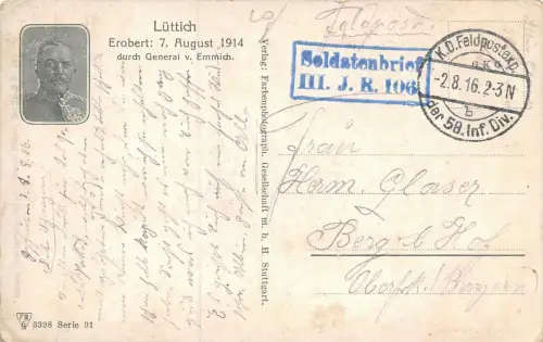 Eroberung von Lüttich durch General von Emmich Patriotika Postkarte AK 1916