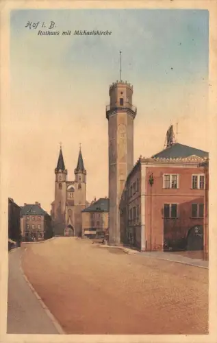 Hof i. B. Rathaus mit Michaelskirche Feldpostkarte AK