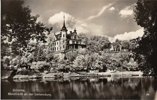 Mondnacht an der Gattersburg in Grimma Sachsen Postkarte AK