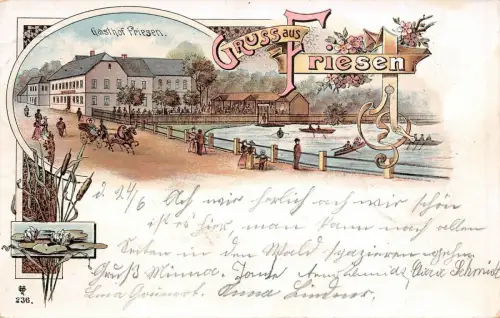 Gruss aus Friesen (Reichenbach) Gasthof Litho AK 1900