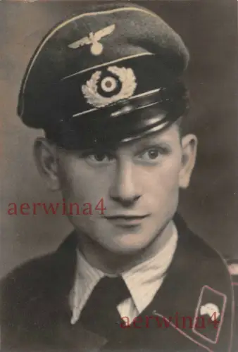 Foto Porträt Panzer Soldat mit Schirmmütze Farb Colorierte Großfoto