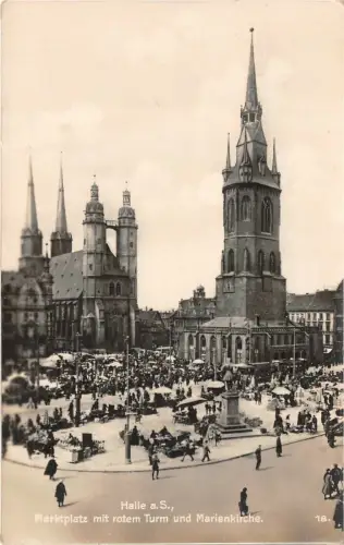 Marktplatz mit Rotem Turm und Marienkirche Halle Saale Sachsen-Anhalt Postkarte