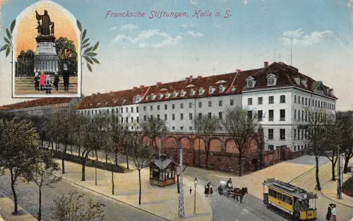 Francksche Stiftungen Halle an der Saale Straßenbahn Sachsen-Anhalt AK 1915