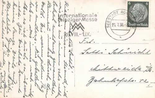 Warnemünde Strand Rostock Postkarte AK 1938