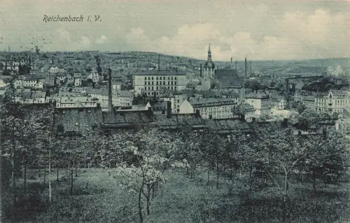 Blick auf die Stadt und Kirche Reichenbach Vogtland Sachsen Postkarte AK 1913