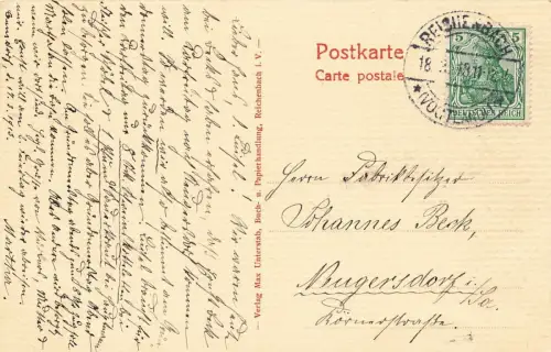 Blick auf die Stadt und Kirche Reichenbach Vogtland Sachsen Postkarte AK 1913