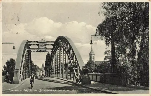 Blick zum Dom, Spreebrücke in Fürstenwalde/Spree Brandenburg Postkarte AK 1939