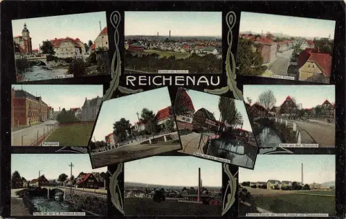 Amtsgericht, Postamt und Beamten-Kolonie Reichenau Bogatynia Schlesien AK 1913