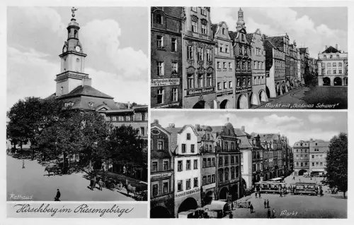 Schlesien Hirschberg Riesengebirge Panorama Markt Rathaus Postkarte