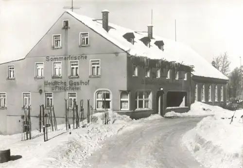 Weidlichs Gasthof und Fleischerei im Winter Hammerbrücke Vogtland Sachsen AK