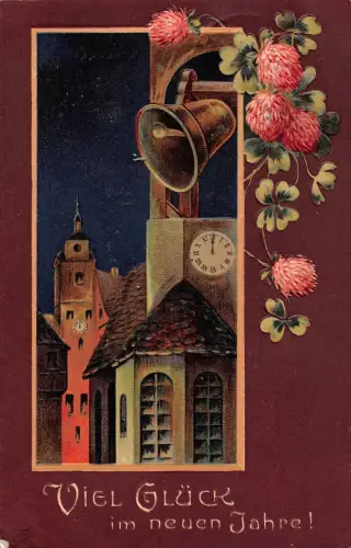Kirche Glocke Neujahr Glückwunsch Postkarte 31.12.1910