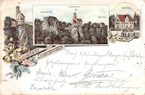 Gruss vom Lichtenstein Augustenthurm Forsthaus Postkarte AK 1899