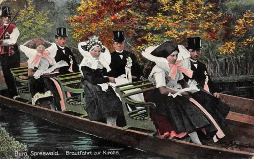 Burg Spreewald Brautfahrt zur Kirche Postkarte AK