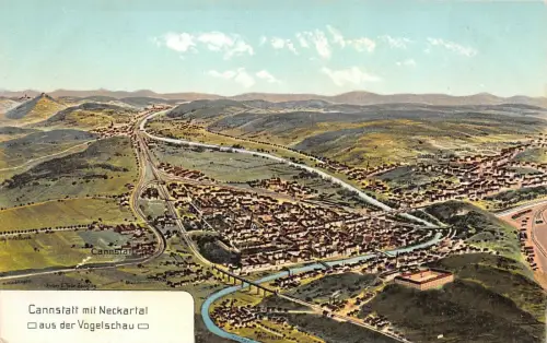 Cannstatt mit Neckartal aus der Vogelschau Baden-Württemberg Postkarte AK