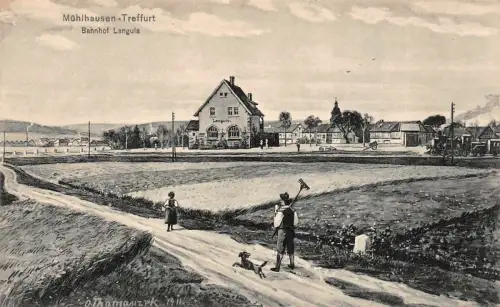 Bahnhof Langula in Treffurt/Mühlhausen Künstlerkarte Thomasizek Thüringen AK
