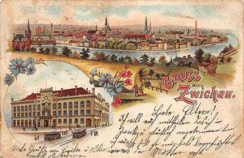 Gruss aus Zwickau Litho Postkarte 1899