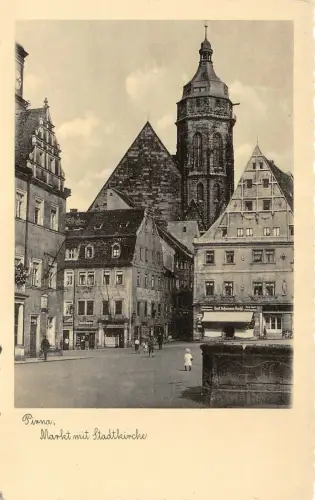Pirna Markt mit Stadtkirche Postkarte AK