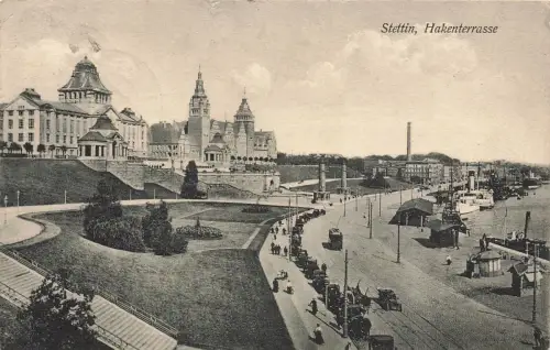 Hakenterrasse und Straßenbahn in Stettin Pommern Postkarte AK 1926