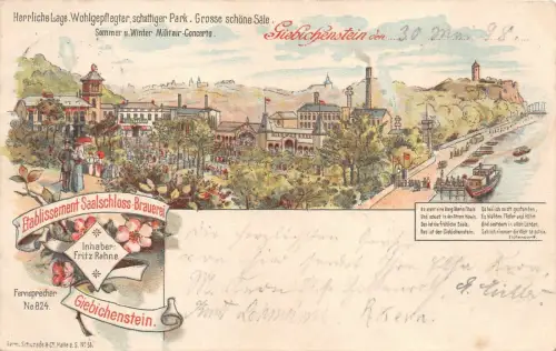 Etablissement Saalschloss-Brauerei Giebichenstein Inh. Fritz Rahne Litho AK 1898