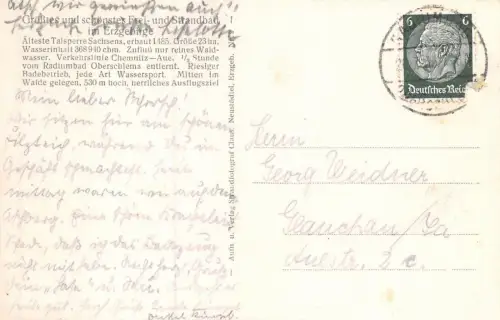 "Strandbad Bergsee" Filzteich Neustädtel, Erzgeb. Postkarte AK 1935